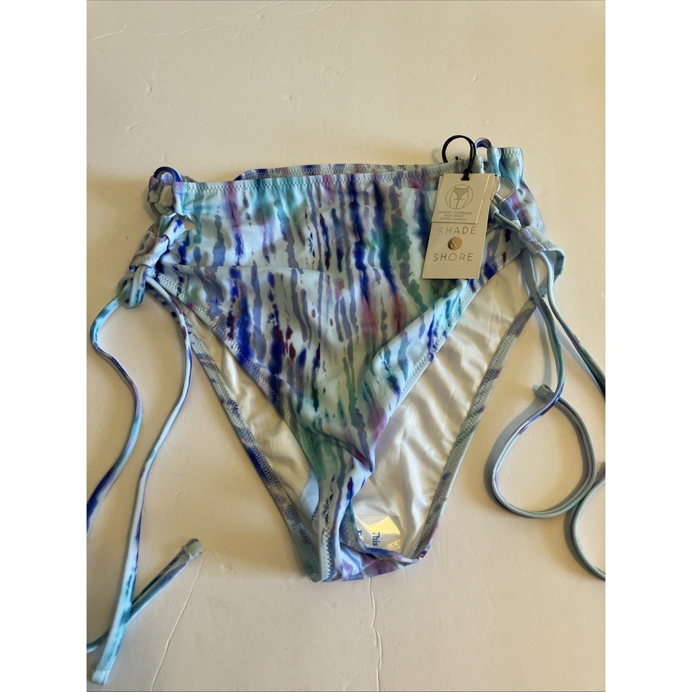 Shade & Shore Bikini Bottom Womens Small Blue NWT High Waist Tie Dye Cheeky